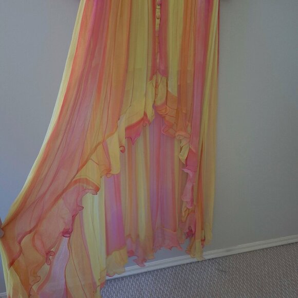 NWT Rococo Sand yellow & coral ruffle accent & asymmetric hem dress, S - Picture 8 of 10